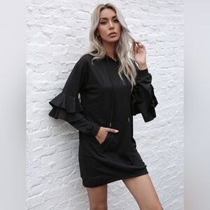 Ruffle Long Sleeve Hooded Mini Dress